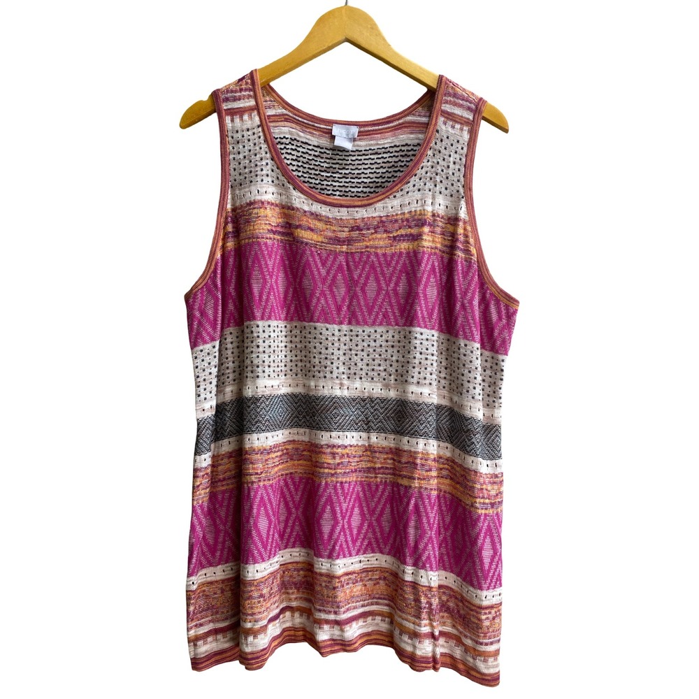 Chico's 4 Spacedye Tank Sweater Sleeveless Pink‎ Geometric Diamond Knit XXL NWOT